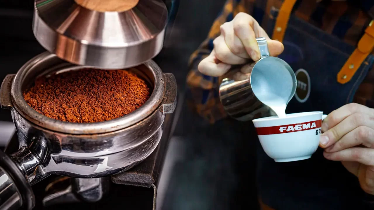 Barista tools being used to make coffee